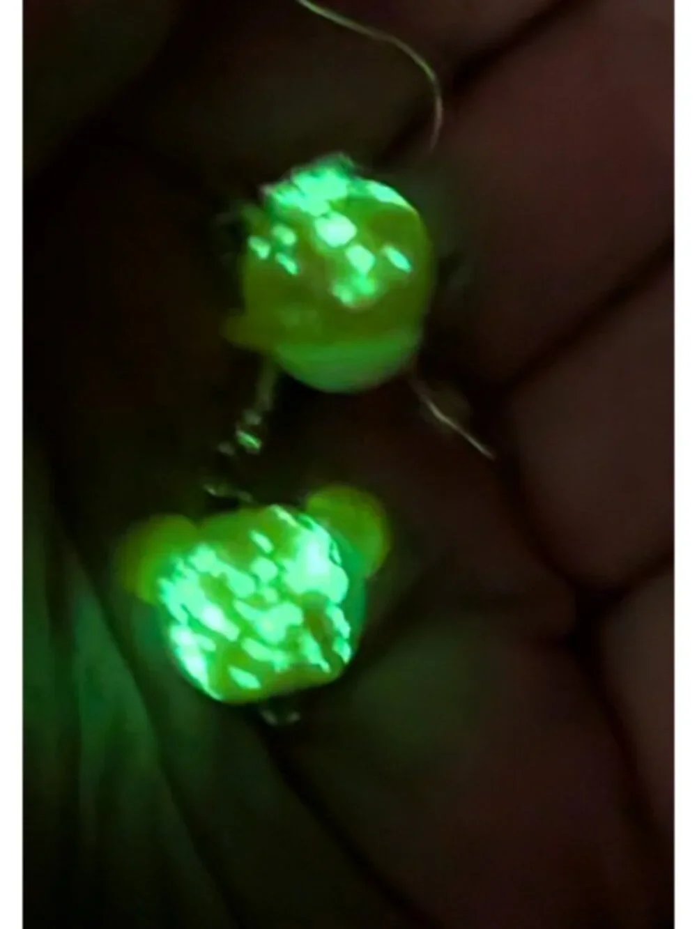 funky glow in the dark art glass beads monkey face dangle earrings yellow clown
